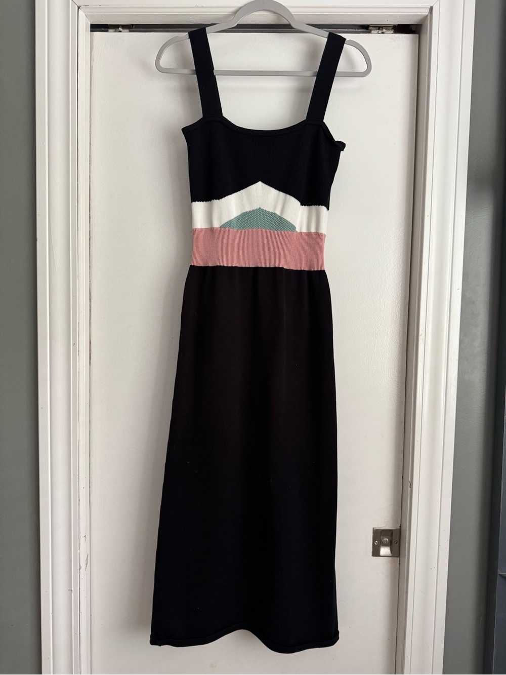 Black Maxi Dress with Pink and Mint Chevron Waist